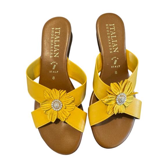 Italian Shoemakers Yellow Flower Leather Sandals Women’s Size 8 - Picture 6 of 7